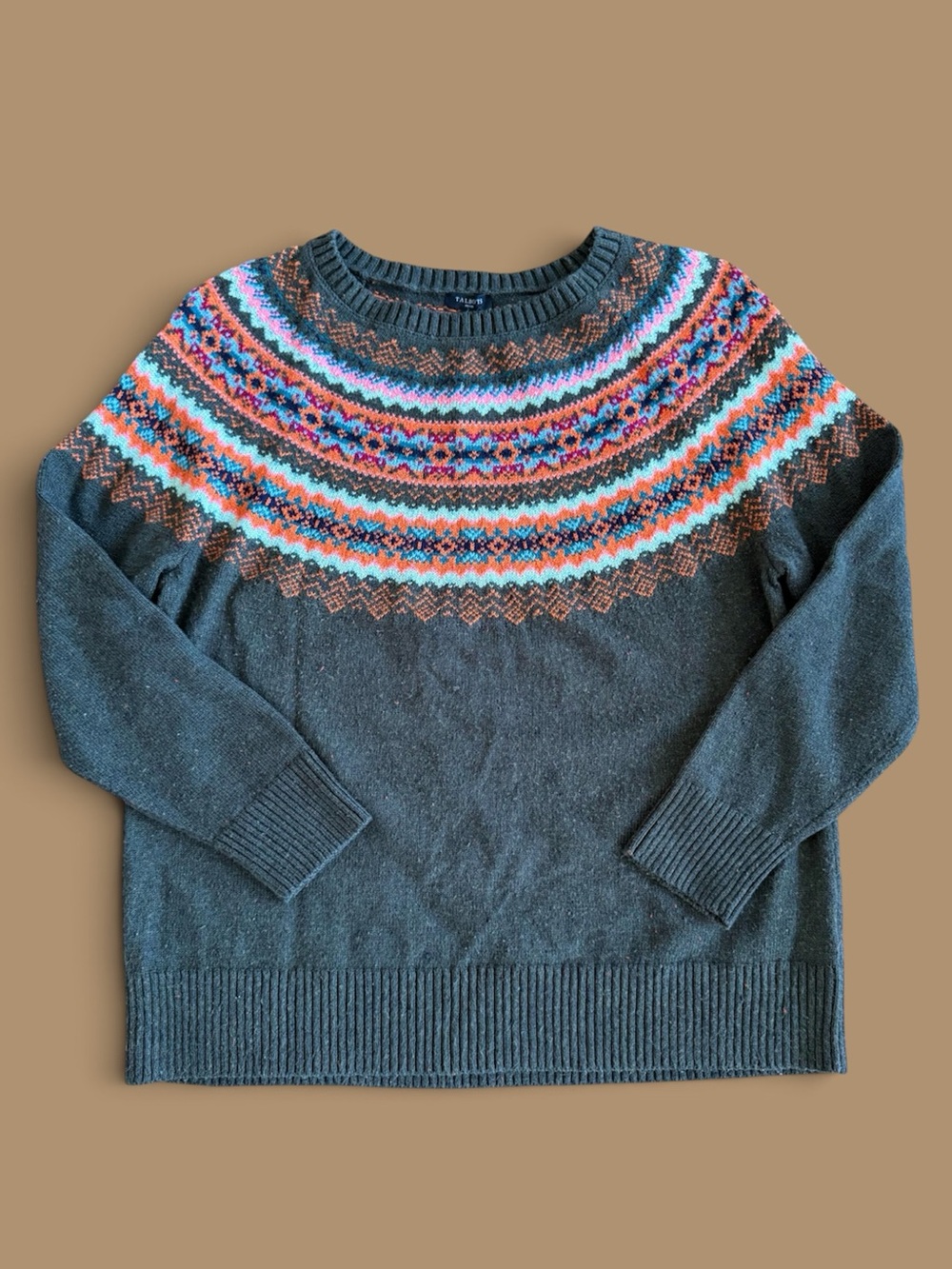 Talbots Tweed Fair Isle Crewneck Sweater